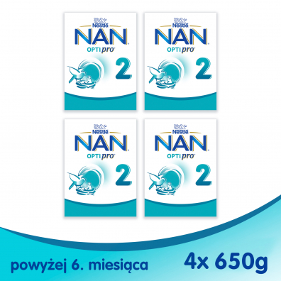 Nestle Nan Optipro 2 Mleko następne dla niemowląt po 6 miesiącu Zestaw 4 x 650 g