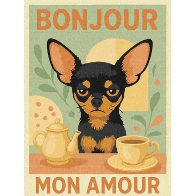 Ideyka Malowanie po numerach - Plakat Poranek z chihuahua 30x40cm