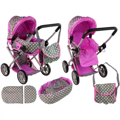 W�zek dla lalek spacer�wka 2w1 szaro r�owy LeanToys