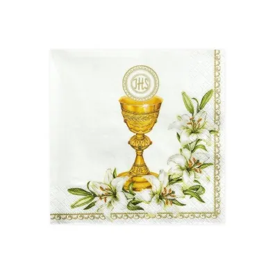 PartyDeco Serwetki Kielich biay 33x33cm 20szt