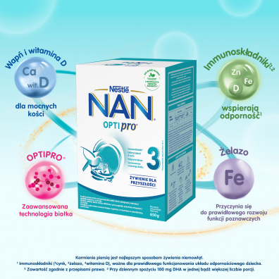 Nestle Nan Optipro 3 Junior Produkt na bazie mleka dla dzieci po 1. roku Zestaw 2 x 650 g