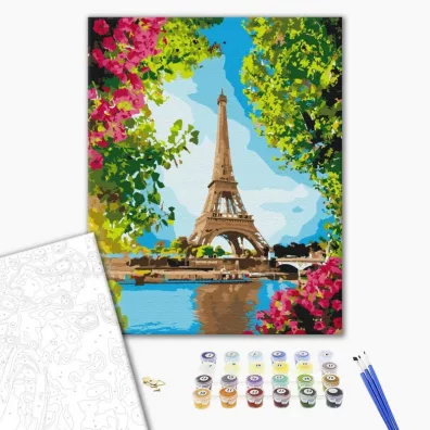Brushme Malowanie po numerach - Kwiatowy widok na wie�� Eiffla 40x50cm
