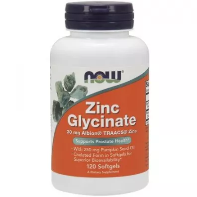 Now Foods Zinc Glycinate - Chelat Cynku i Olej z Pestek Dyni Suplement diety 120 kaps.