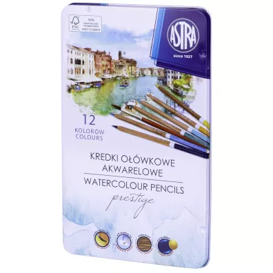 Astra Kredki akwarelowe z drewna cedrowego w metalowym pude�ku Prestige 12 szt.