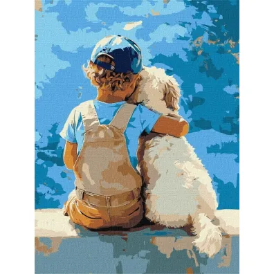 Ideyka Malowanie po numerach - Ch�opiec i pies 30x40cm