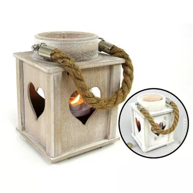 Adar Lampion na tealight drewniany MIX 12x16x12cm