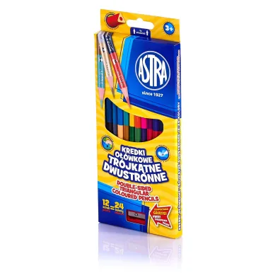 Astra Kredki o��wkowe tr�jk�tne dwustronne 24 kolor�w 12 szt.