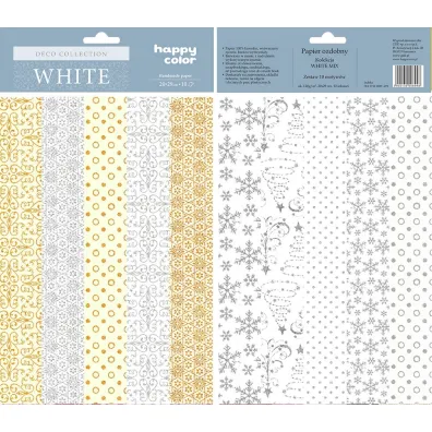 Happy Color Papiery ozdobne Deco WHITE MIX, 10 motyw�w, 20X29cm, 10 arkuszy