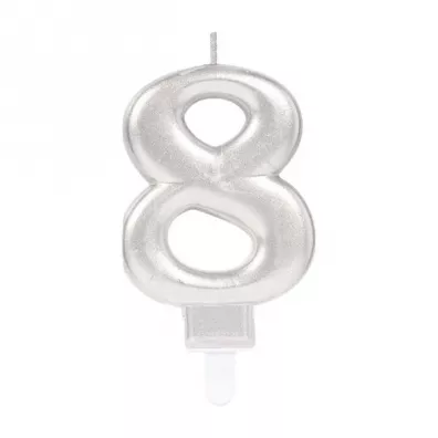 Amscan �wieczka cyferka 8 Sparkling Celebrations srebrna