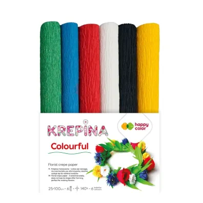 Krepina marszczona 25x100cm, MIX Colorful - 6 kol., 6 rolek, Happy Color