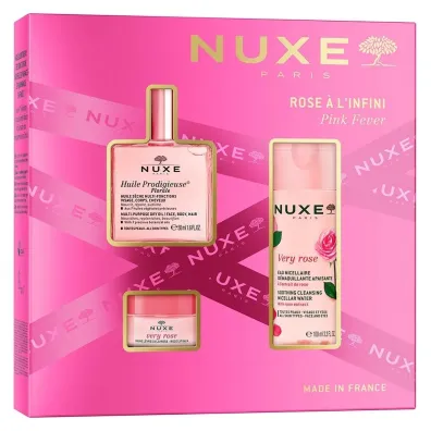 Nuxe Zestaw Pink Fever Huile Prodigieuse Florale suchy olejek do piel�gnacji twarzy, cia�a i w�os�w + Very Rose koj�ca woda micelarna 3w1 + Very Rose r�any balsam do ust 50 ml + 100 ml + 15 g