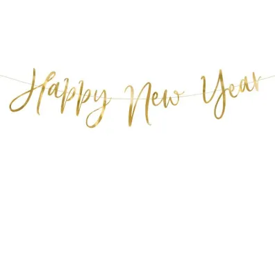 PartyDeco Baner Happy New Year, z�oty, 66x18cm