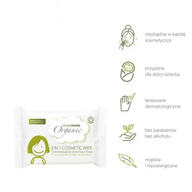 Simply Gentle Chusteczki organiczne 3w1 25 szt.