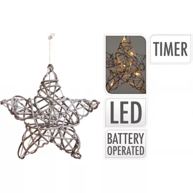 H&S Decoration Gwiazda witeczna wiszca 10 Led 30 cm Biay.Brzowy