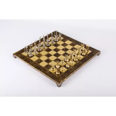 Minoan Warrior Metal Chess Set, szachy, brzowy Manopoulos