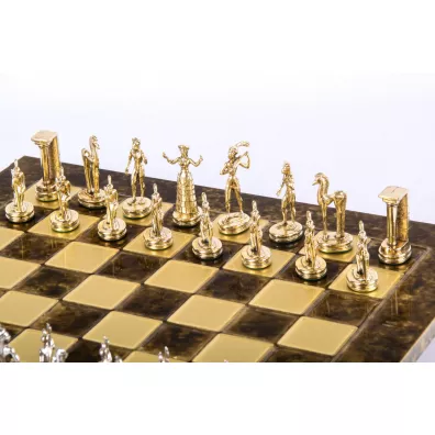 Minoan Warrior Metal Chess Set, szachy, brzowy Manopoulos