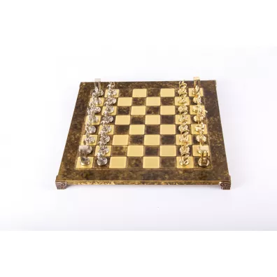 Minoan Warrior Metal Chess Set, szachy, brzowy Manopoulos