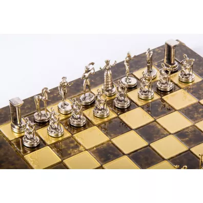 Minoan Warrior Metal Chess Set, szachy, brzowy Manopoulos