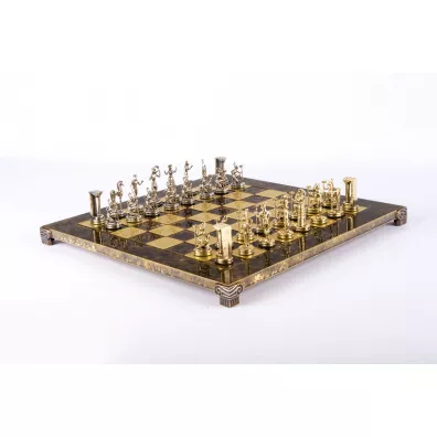Minoan Warrior Metal Chess Set, szachy, brzowy Manopoulos