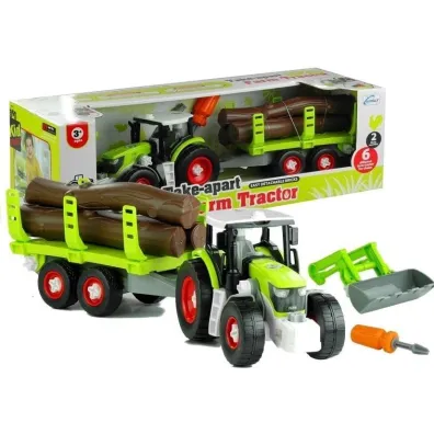Rozkrcany traktor z przyczep z drewnem 43cm Leantoys