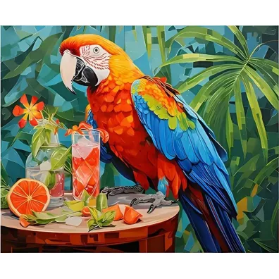 Norimpex Malowanie po numerach Papuga Ara na stole z napojami 50x40cm 2001346