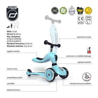Highwaykick 1 2w1 Jedzik i hulajnoga trjkoowa 1-5 lat Blueberry Scootandride