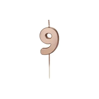 PartyDeco �wieczka urodzinowa 9 r�owe z�oto 4.5cm