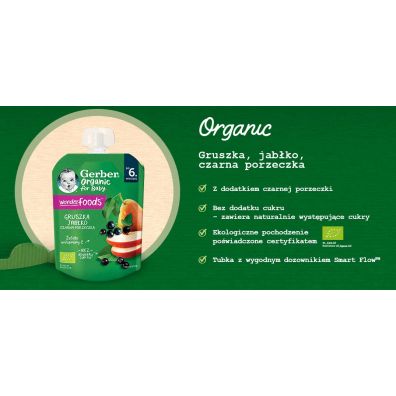 Gerber Organic Deserek w tubce gruszka jabko czarna porzeczka dla niemowlt po 6 miesicu 90 g Bio