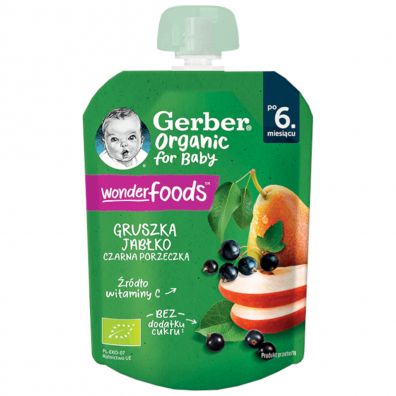 Gerber Organic Deserek w tubce gruszka jabko czarna porzeczka dla niemowlt po 6 miesicu 90 g Bio