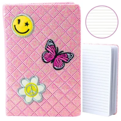 LeanToys Notatnik B6 brokat naszywki r�owy linia 80 kartek
