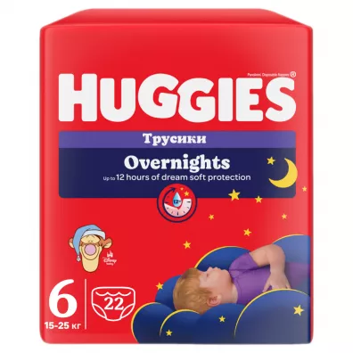 Huggies Pieluchomajtki na noc Overnight Lullaby 6 (15-25 kg) 22 szt.