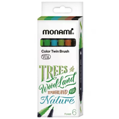 Monami Dwustronne pisaki z ko�c�wkami p�dzelkowymi Color Twin Brush Forest 6 szt.