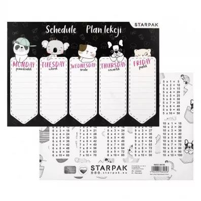 Starpak Plan lekcji z tabliczk mnoenia Unicorn 25 szt.