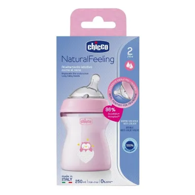 Chicco Butelka plastikowa NaturalFeeling r�owa 250ml 2m+