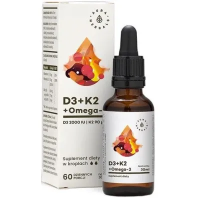Aura Herbals Witamina D3  K2  Omega 3 - suplement diety 30 ml
