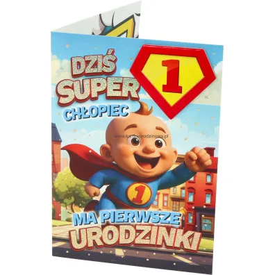Yeku Karnet Urodziny roczek dziewczynka - Superbohater.