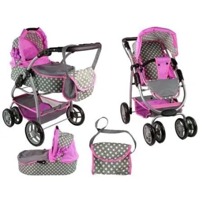 LeanToys W�zek dla lalek 2w1 z torb� r�zowy w gwiazdki