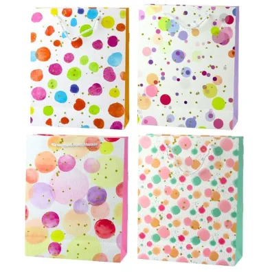 LeanToys Torba prezentowa 32x26x10cm Kropki pastel MIX