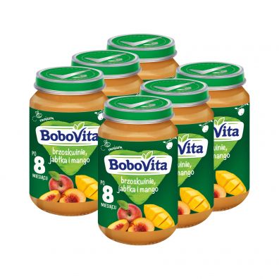 BoboVita Brzoskwinie jabłka i mango po 8 miesiącu Zestaw 6 x 190 g