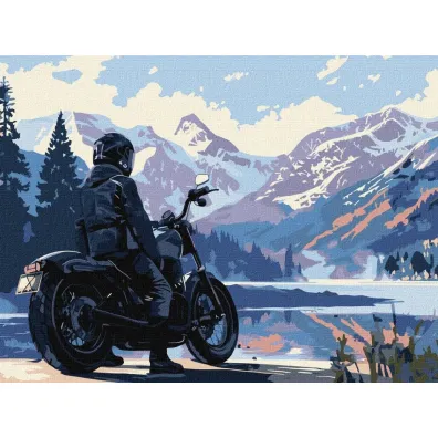 Ideyka Malowanie po numerach - Motocyklista w g�rach 30x40cm
