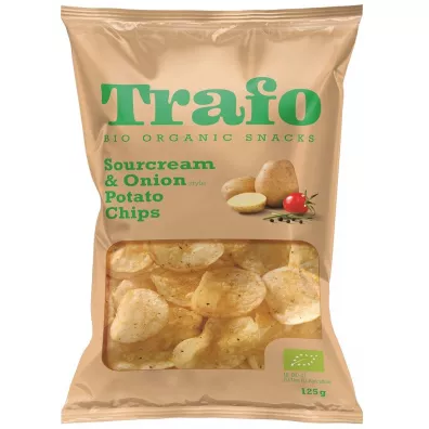 Trafo Chipsy ziemniaczane o smaku �mietankowo - cebulowym wega�skie 125 g Bio