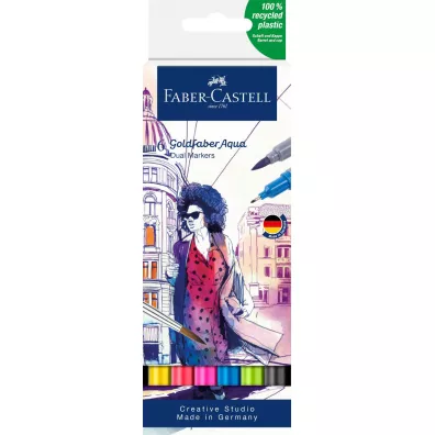 Faber-Castell Pisak akwarelowy goldfaber aqua dwustronny zestaw 6 szt.