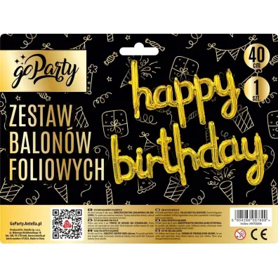 GoParty Zestaw balon�w foliowych Happy Birthday z�ote