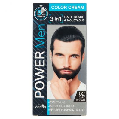 Joanna Power Men Color Cream 3in1 farba do włosów brody i wąsów 02 Dark Brown 30 g