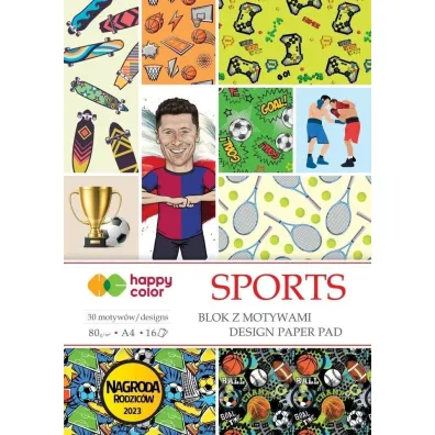 Blok z motywami SPORTS, 80g/m2, A4, 16 ark,30 motyw�w, Happy Color
