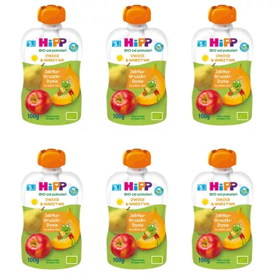 Hipp Mus owocowo-warzywny po 5. miesicu jabka-gruszki-dynia zestaw 6 x 100 g Bio