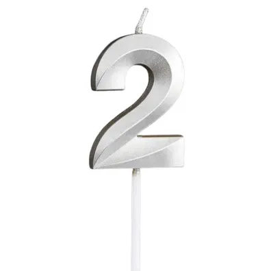 �wieczka na tort - cyferka 2 srebrna 4,8cm