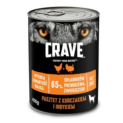Crave Bezzboowa mokra karma dla psa pasztet z kurczakiem i indykiem 400 g