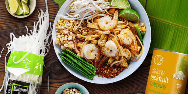 Pad Thai z krewetkami i jackfruitem szarpanym