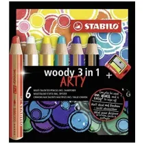 Stabilo Kredki Woody Arty 3w1 + temperwka 6 kolorw